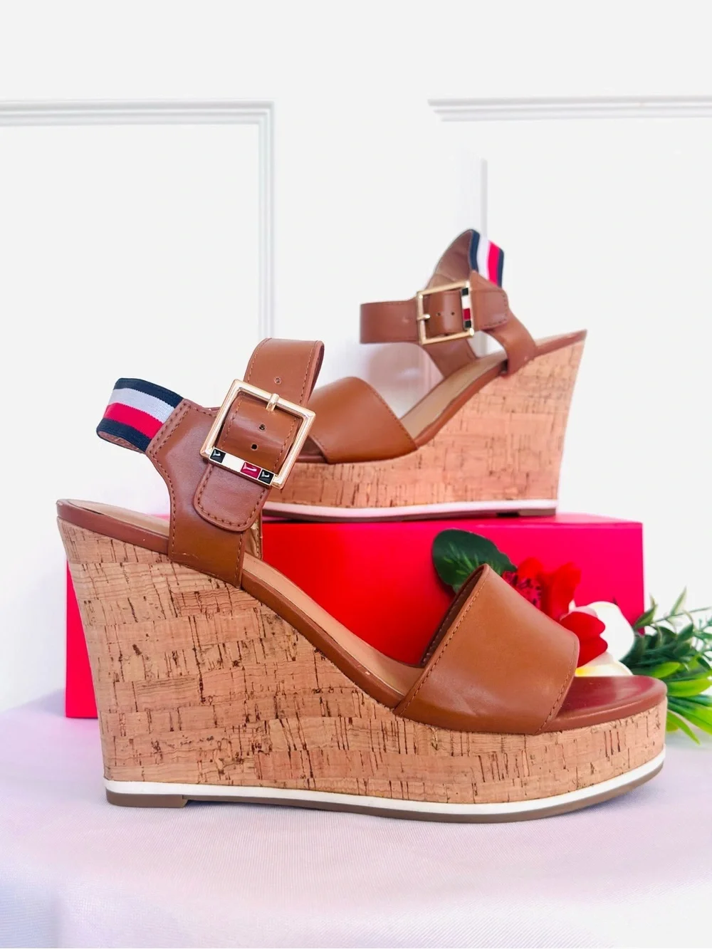TOMMY HILFIGER ~ Kaline Tan Wedge Espadrille Sandals w/Cork Platform